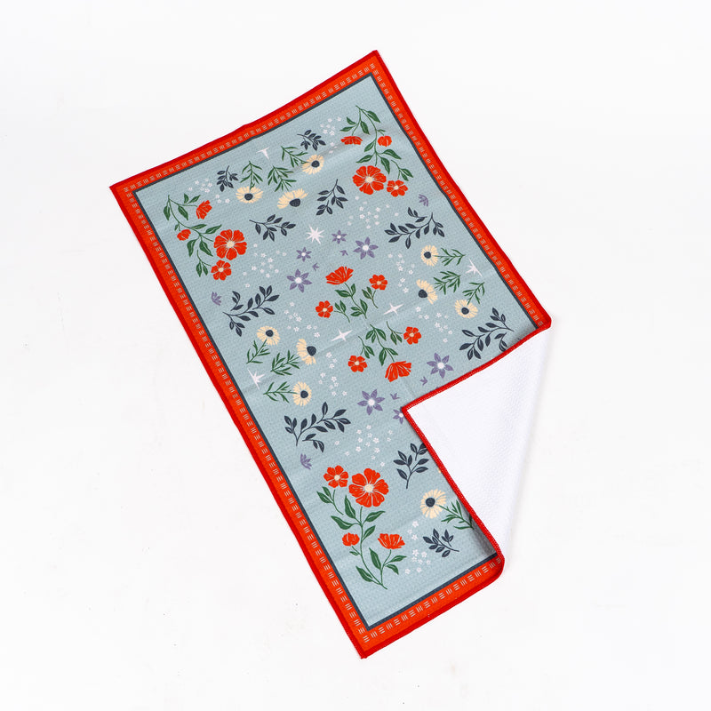 Floral Print Tea Towel - Blue - The Montana Scene