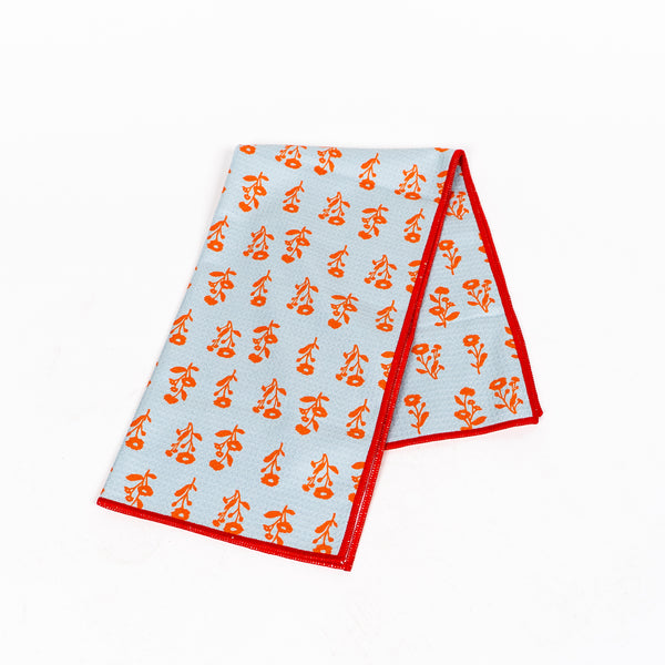 Floral Silhouette Pattern Tea Towel - Blue/Orange - The Montana Scene