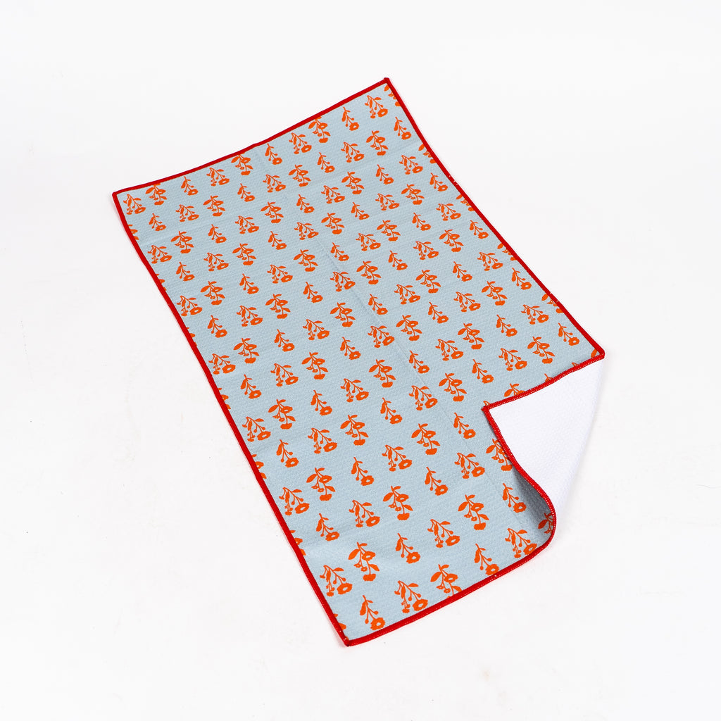 Floral Silhouette Pattern Tea Towel - Blue/Orange - The Montana Scene