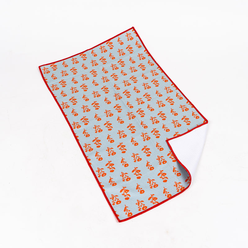 Floral Silhouette Pattern Tea Towel - Blue/Orange - The Montana Scene