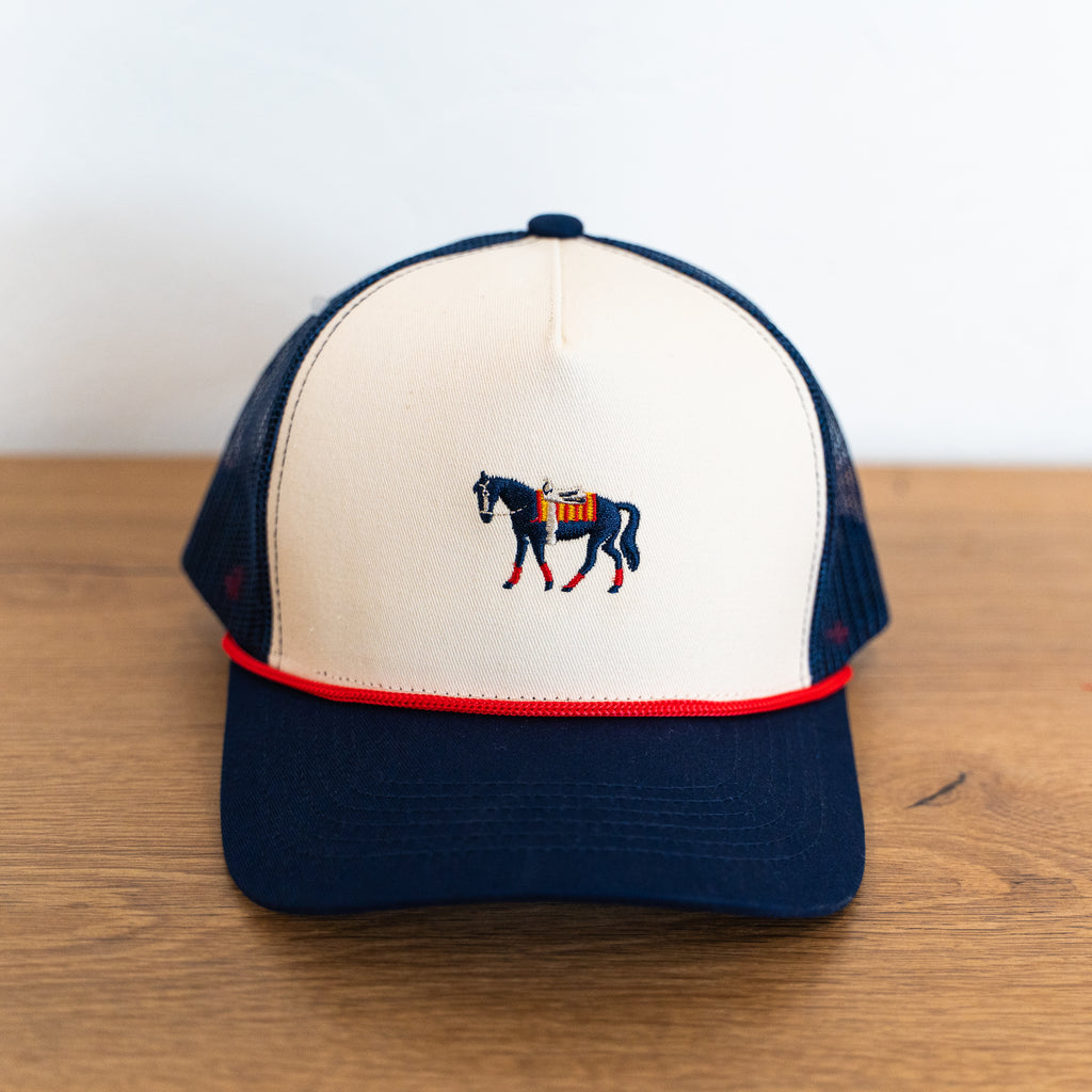 Horse Embroidered Trucker - Cream/Navy - The Montana Scene