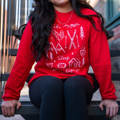 Ski Sleep Repeat Montana Unisex Pullover - Red- Discontinued
