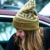 Floral Pattern Fold Over Beanie - Magenta/Olive - The Montana Scene