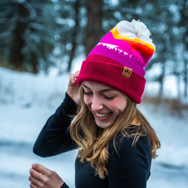 Mountains Pom Beanie - Berry/Navy - The Montana Scene
