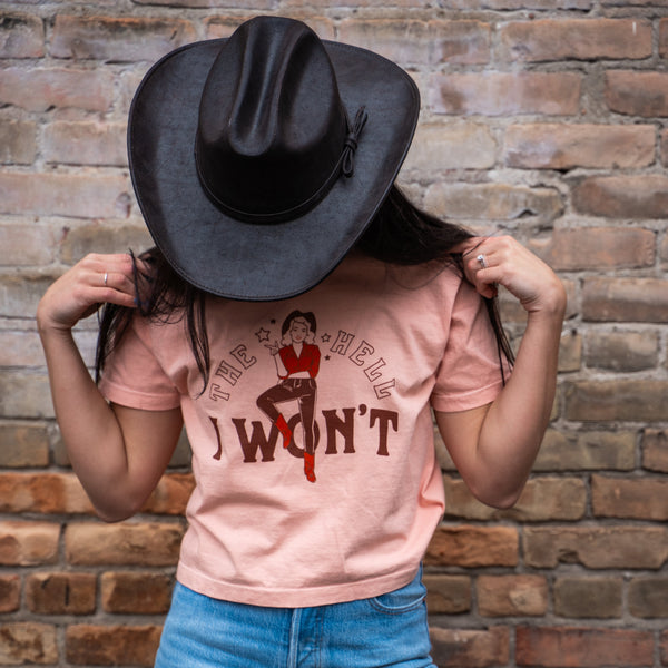 The Hell I Won't Ladies Boxy Tee - Peachy - The Montana Scene