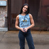 Let's Rodeo Ladies Crop Tank - Stonewash Denim