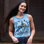 Let's Rodeo Ladies Crop Tank - Stonewash Denim