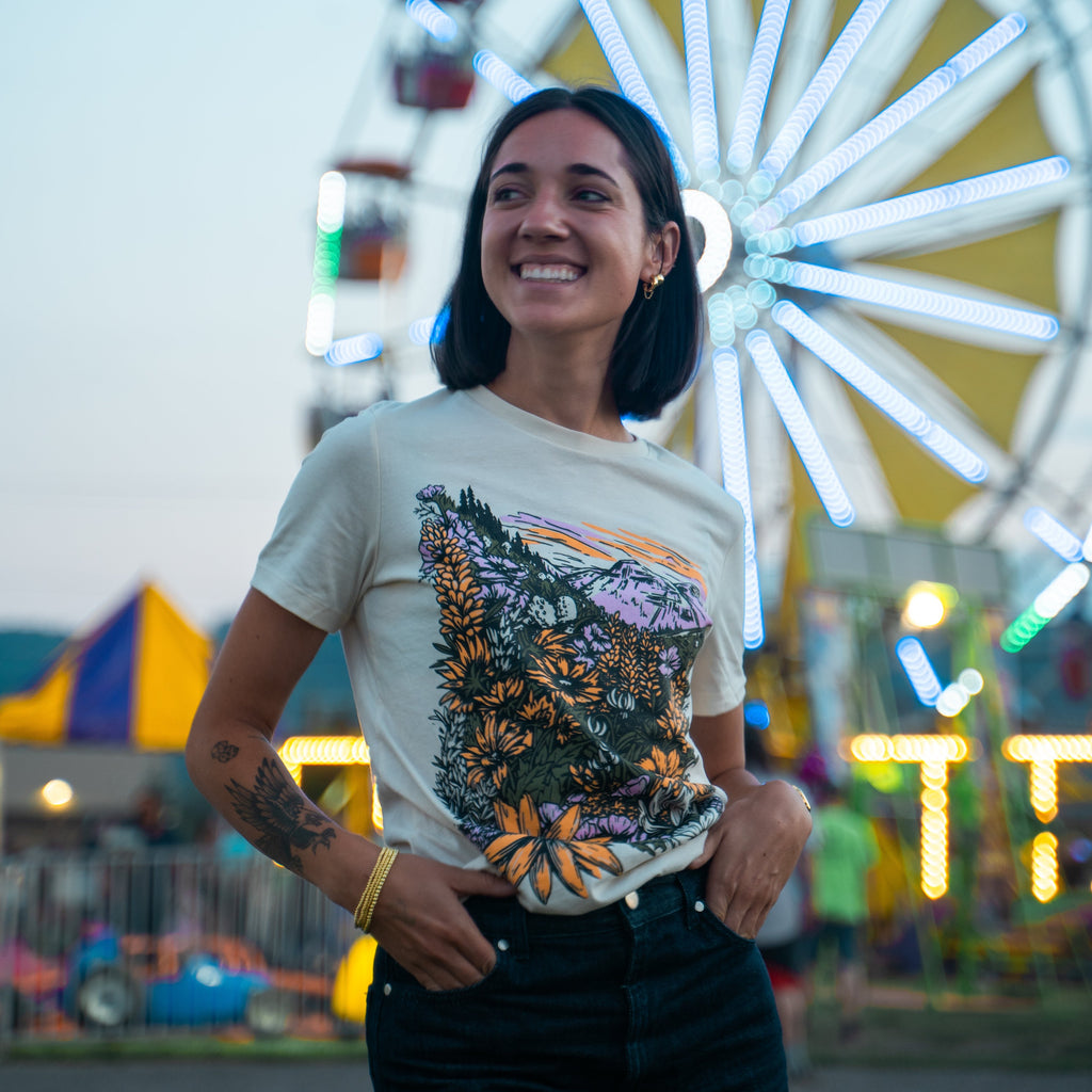 Flower Meadow Ladies Relaxed Tee - Natural - The Montana Scene