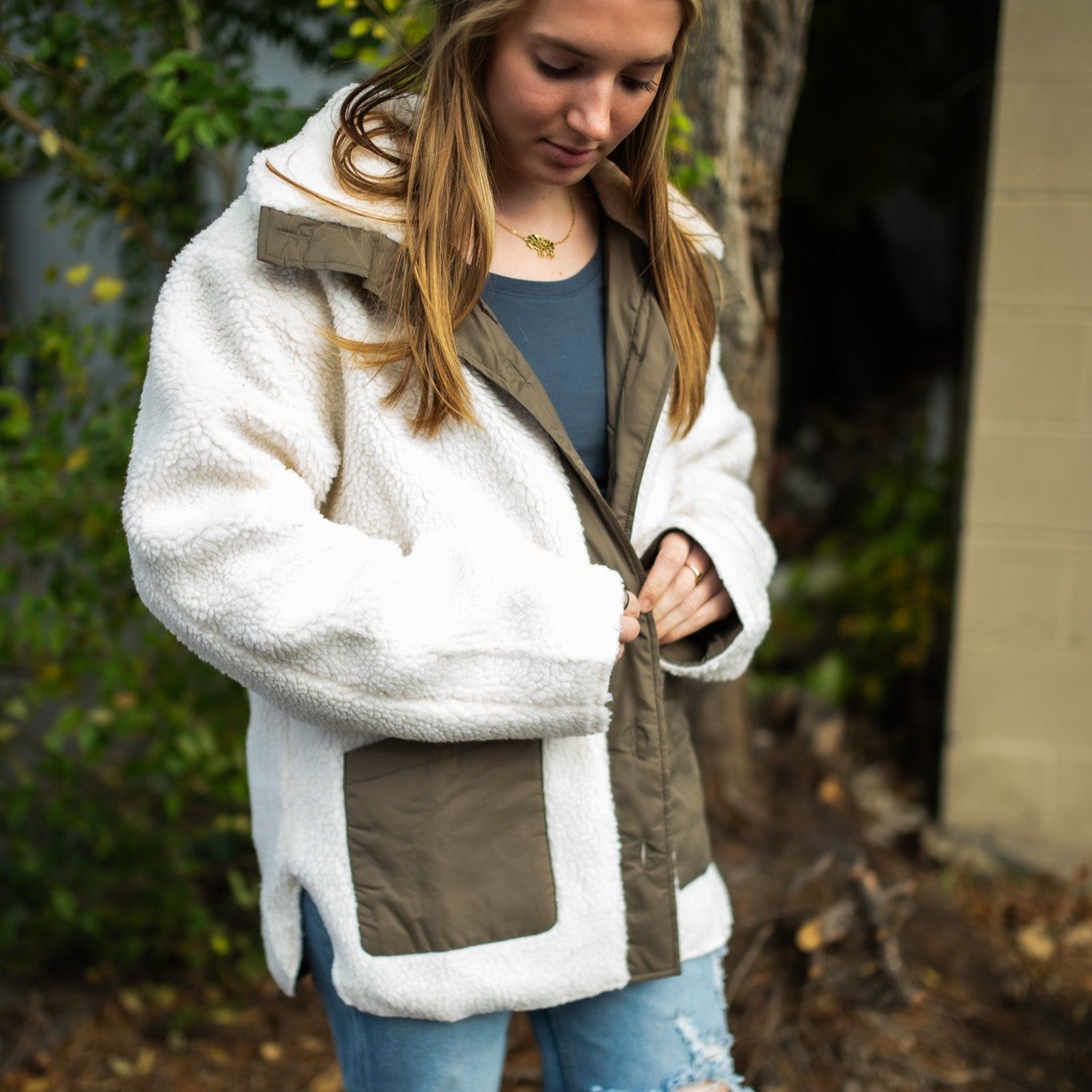 Button down fleece jacket top