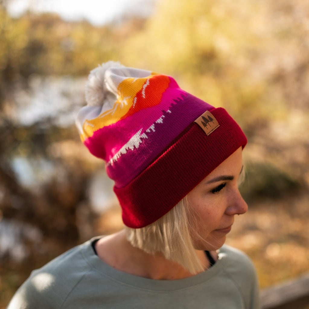Mountains Pom Beanie - Berry/Navy - The Montana Scene