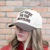just here for the mountains embroidered trucker