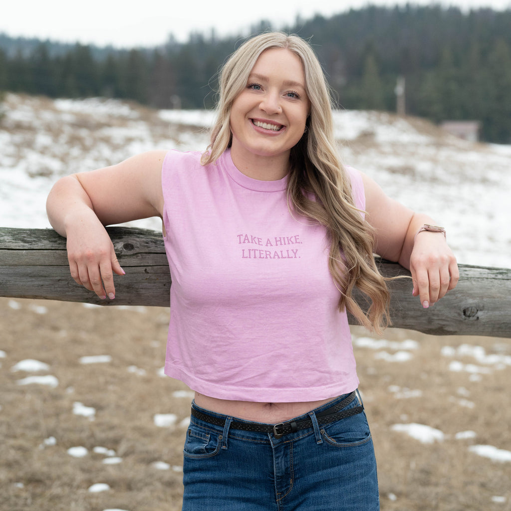 take a hike literally ladies muscle tee