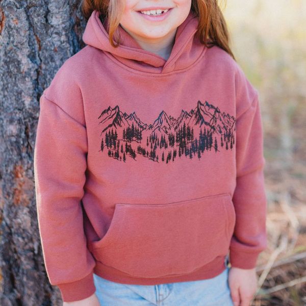 Mountain Sketch Toddler Hoodie - Rust