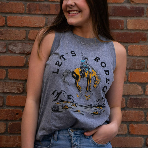 Let's Rodeo Ladies Tank - Granite Heather - The Montana Scene