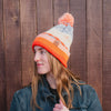 Winter Sunrise Stripe Pom Beanie - Orange/Violet - The Montana Scene
