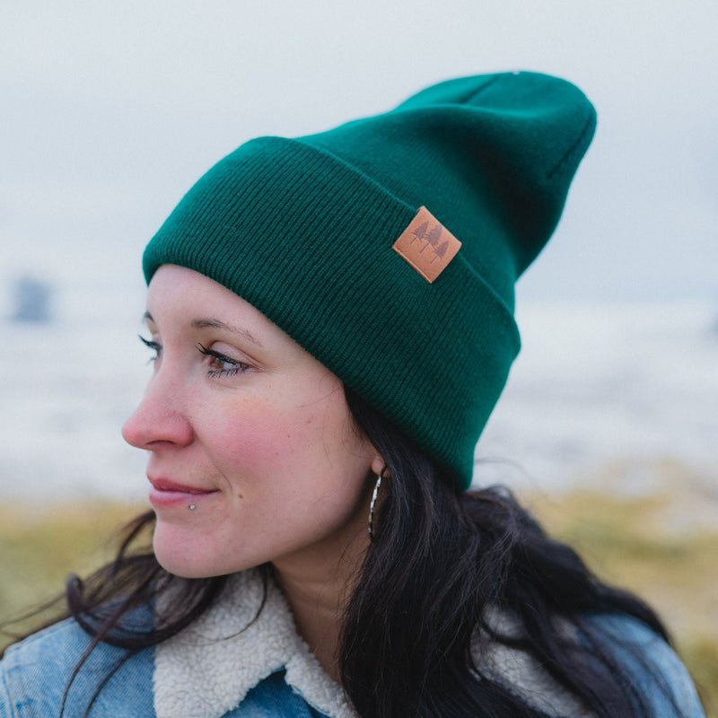 Three Tree Foldover Beanie - Emerald - The Montana Scene