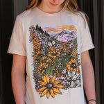 Flower Meadow Ladies Relaxed Tee - Heather Natural - The Montana Scene