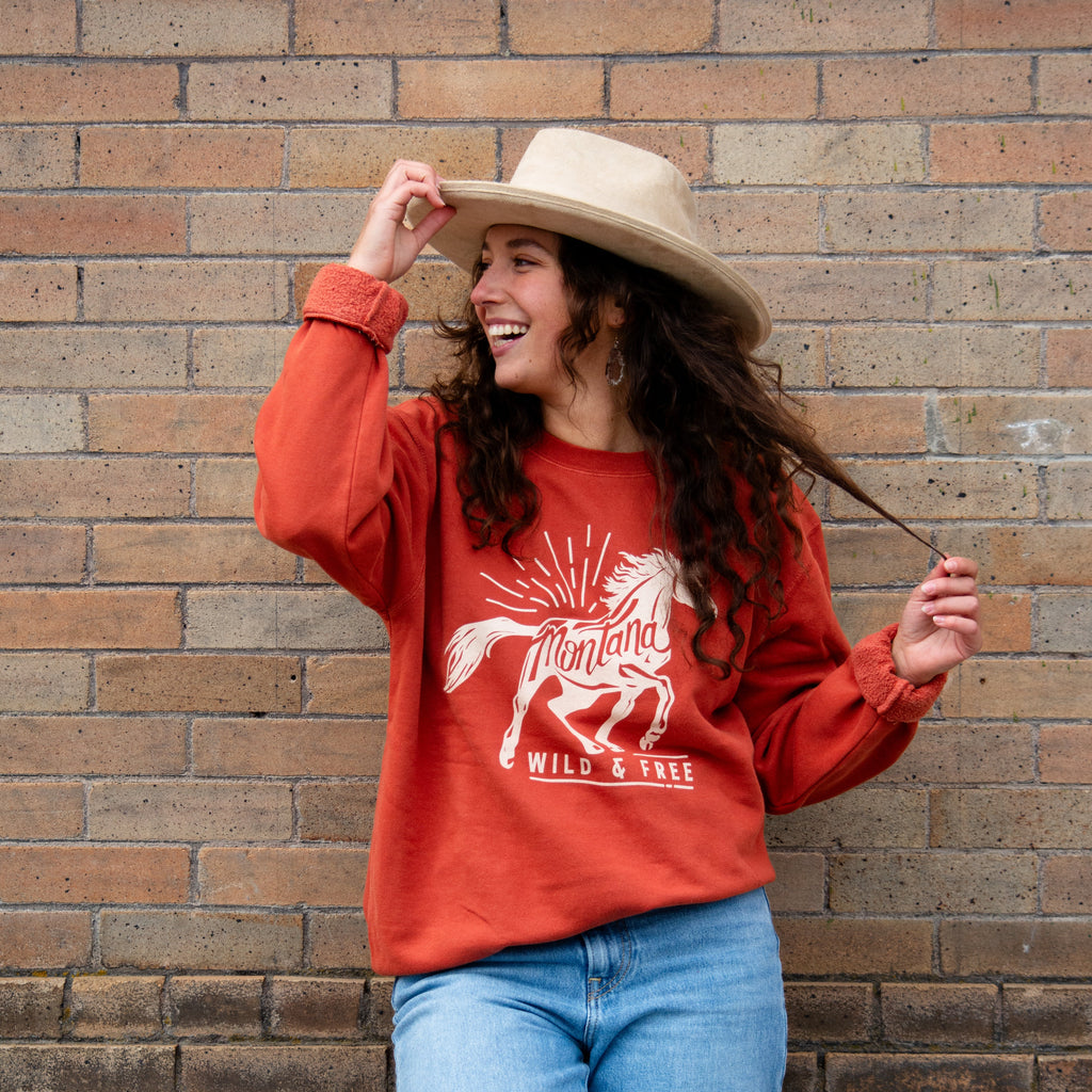 Wild & Free Unisex Pullover - Pigment Amber - The Montana Scene