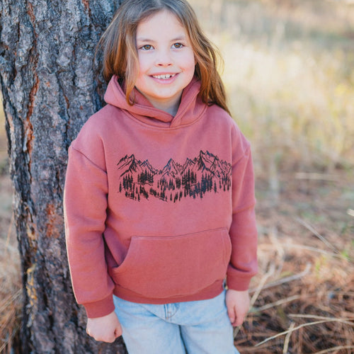 Mountain Sketch Toddler Hoodie - Rust - The Montana Scene