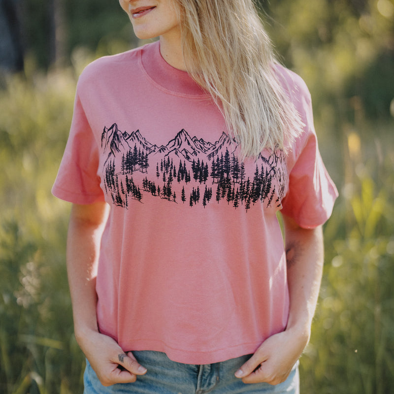 Mountain Sketch Ladies Boxy Tee - Mauve -Discontinued