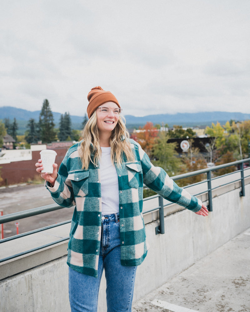 Three Tree Foldover Pom Beanie - Brown