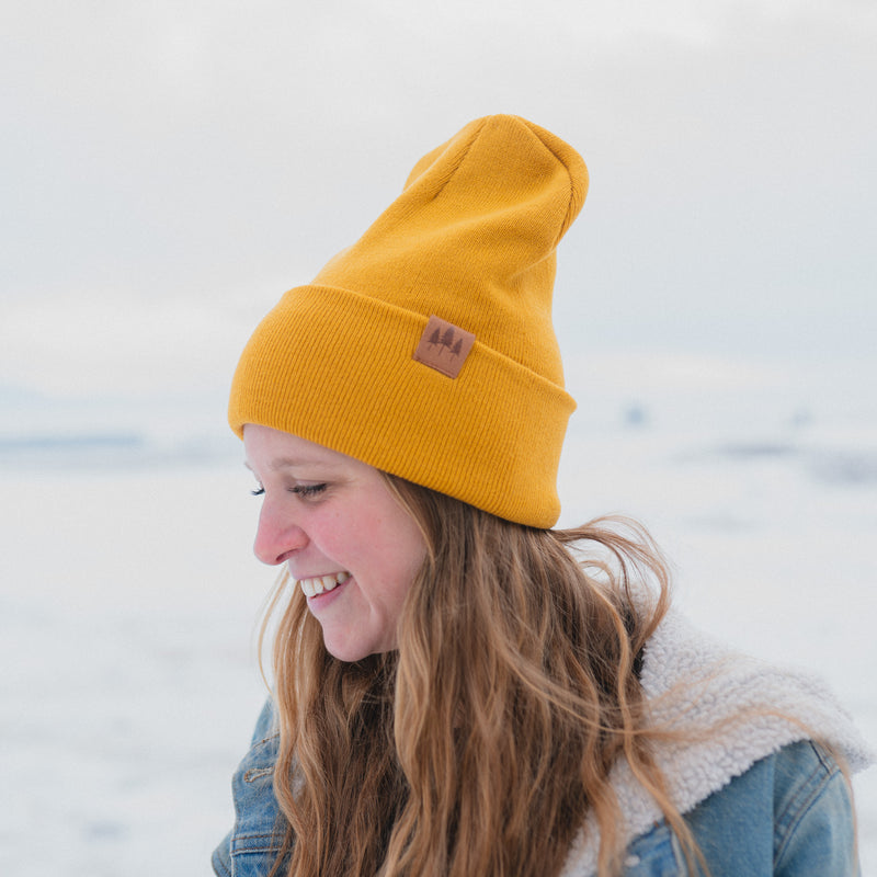 Three Tree Foldover Beanie - Mustard - The Montana Scene