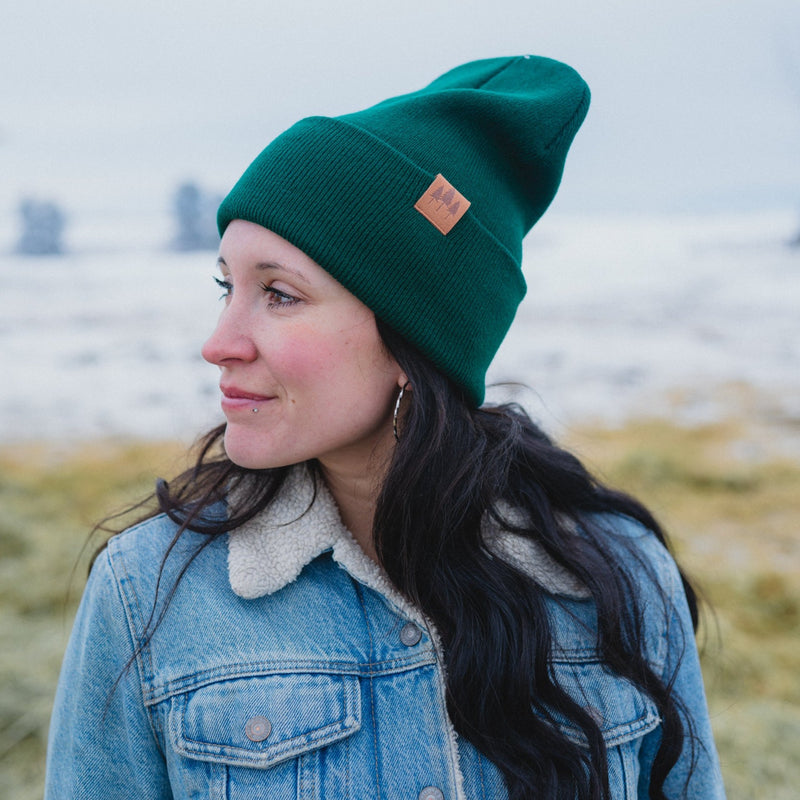 Three Tree Foldover Beanie - Emerald - The Montana Scene