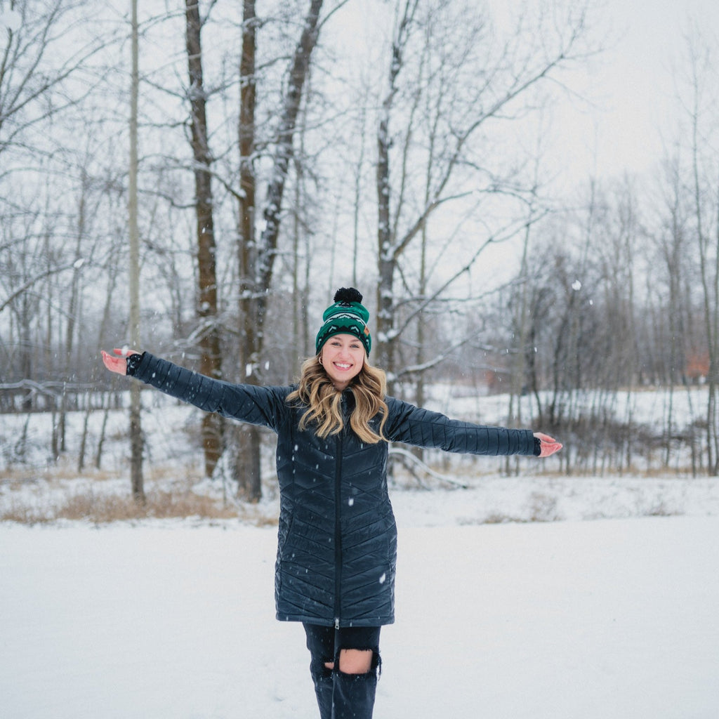 Wintergreen Pattern Pom Beanie - Emerald/Mint - The Montana Scene