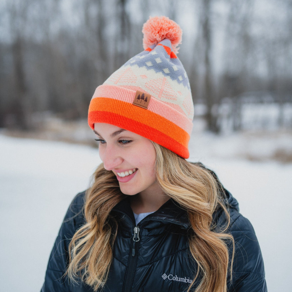 Winter Sunrise Stripe Pom Beanie - Orange/Violet - The Montana Scene