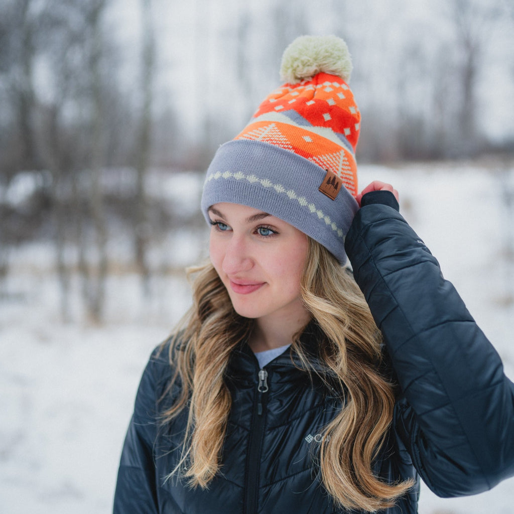 Winter Sunset Pom Beanie - Orange/Violet - The Montana Scene
