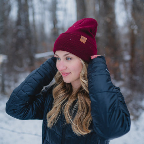 Three Tree Foldover Beanie - Burgundy - The Montana Scene