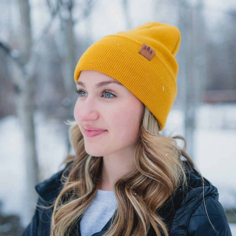 Three Tree Foldover Beanie - Mustard - The Montana Scene