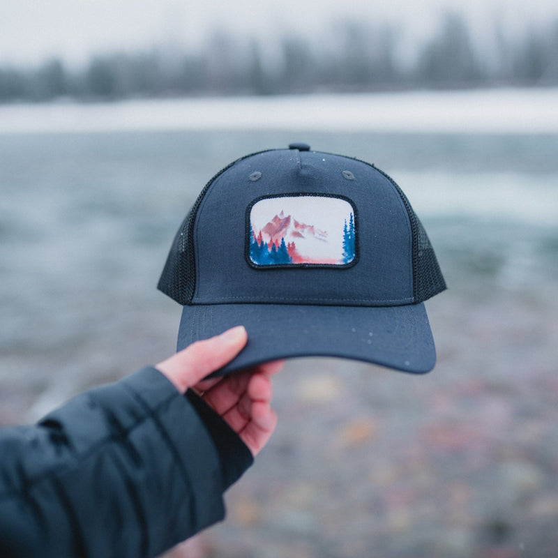 Mountain Watercolor Trucker - Charcoal - The Montana Scene