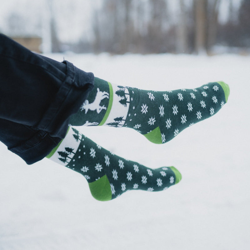 Reindeer Snowflakes Unisex Socks - Green - The Montana Scene