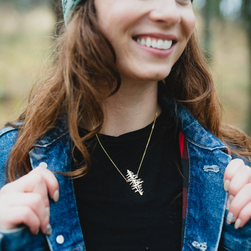 Pine Tree Necklace - Gold - The Montana Scene