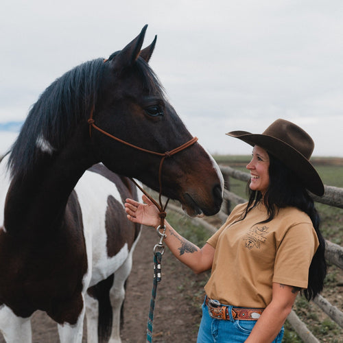 Montana Cowboy Hat Men/Unisex Tee - Camel - The Montana Scene