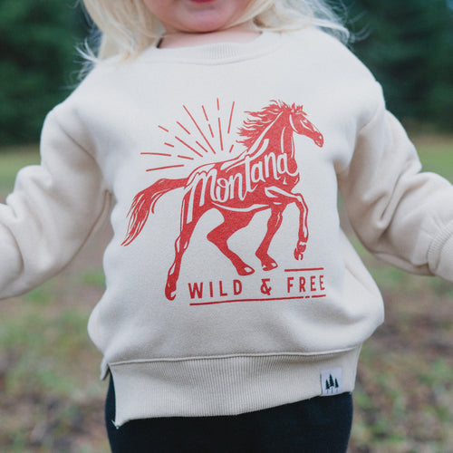 Wild & Free Toddler Crew Fleece - Cream - The Montana Scene