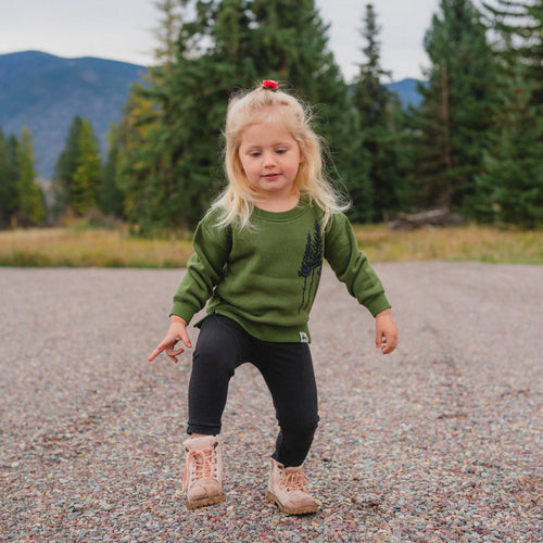 Rustic Three Tree Toddler Crew Fleece - Olive - The Montana Scene