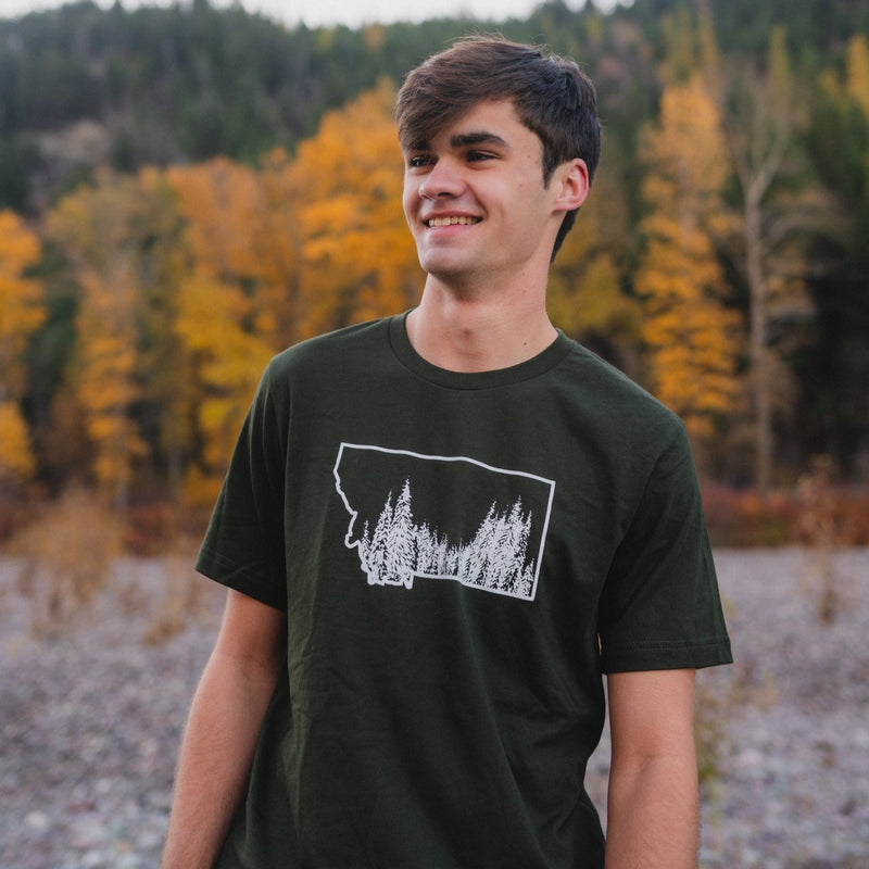 Montana Tree Line Unisex Tee- Dark Olive - The Montana Scene