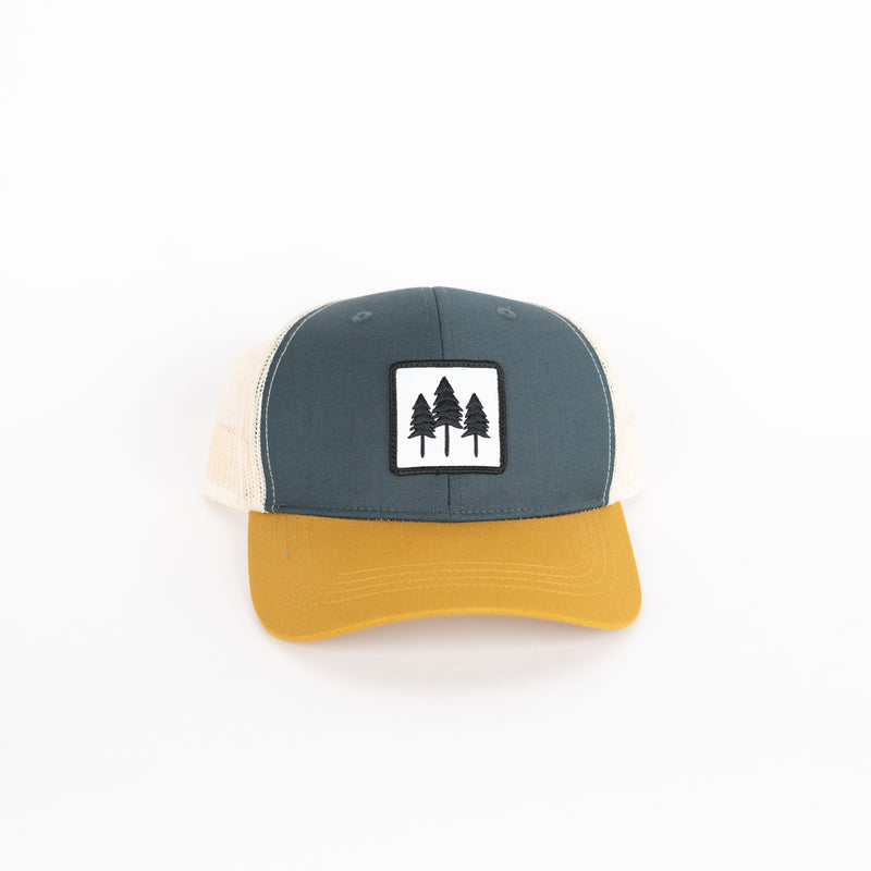 Tri Tone Tree Trucker - Navy/Mustard - The Montana Scene