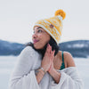 Snowflake Pattern Pom Beanie - Mustard - The Montana Scene