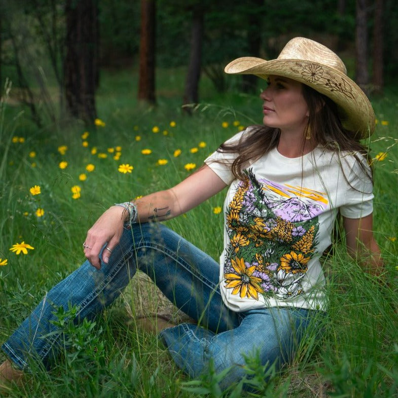 Flower Meadow Ladies Relaxed Tee - Natural - The Montana Scene