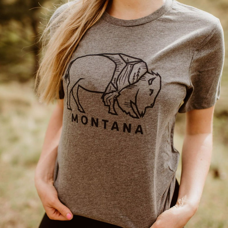 Montana Bison Unisex Tee - Grey - The Montana Scene