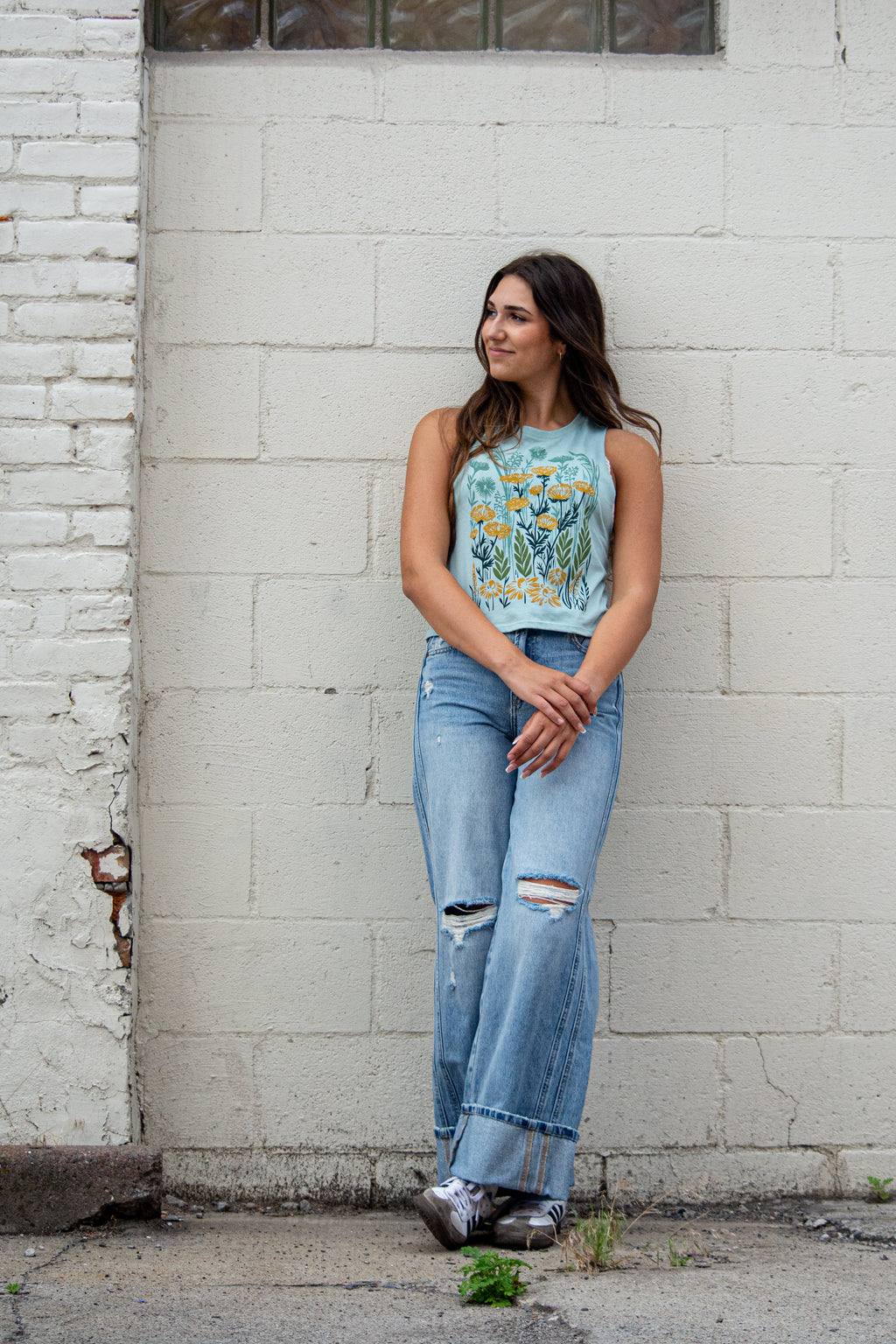 Wild Field Ladies Crop Tank - Dusty Blue - The Montana Scene