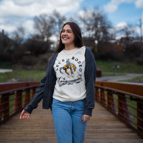 Let's Rodeo Unisex/Mens Tee - Faded Ecru - The Montana Scene