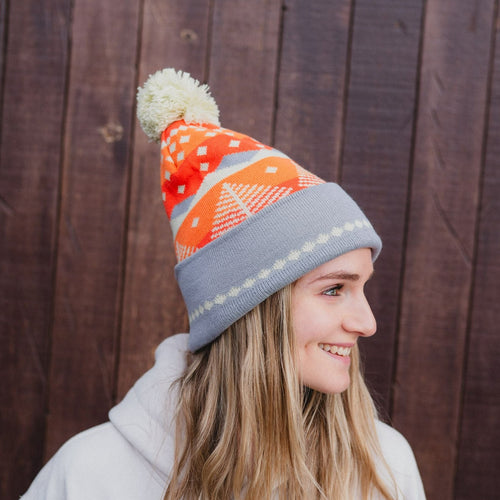 Winter Sunset Pom Beanie - Orange/Violet - The Montana Scene