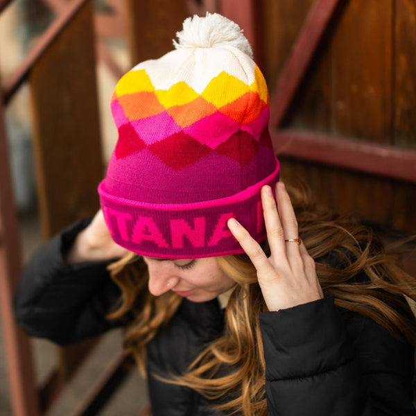 Montana Diamonds Pom Beanie - Berry/Navy - The Montana Scene