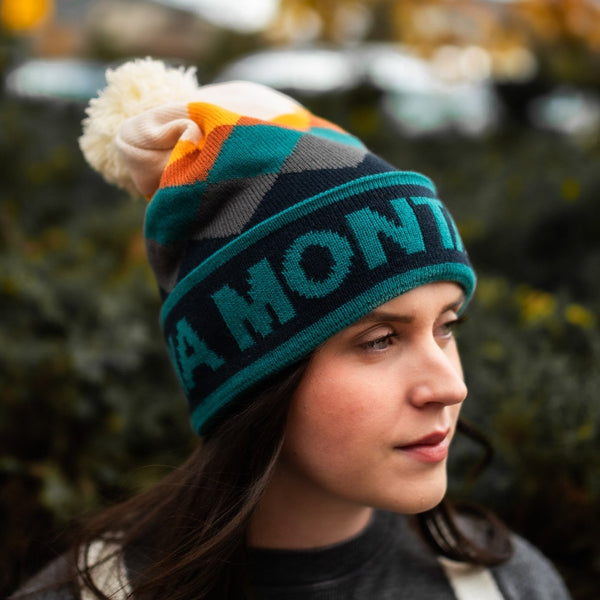 Montana Diamonds Pom Beanie - Berry/Navy - The Montana Scene