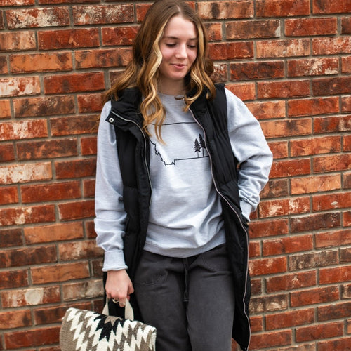 Montana Tree Outline Unisex Pullover - Heather Grey- Discontinued