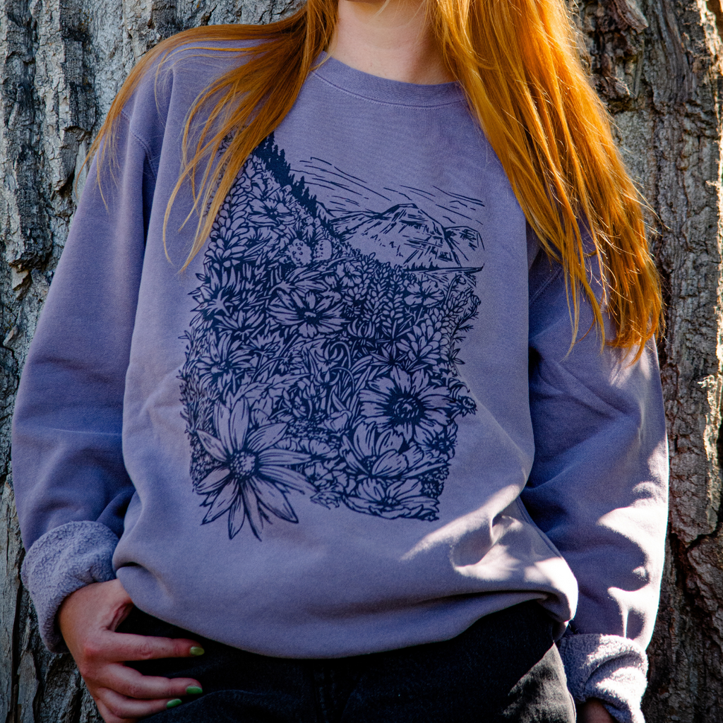 Flower Meadow Unisex Pullover - Pigment Plum - The Montana Scene
